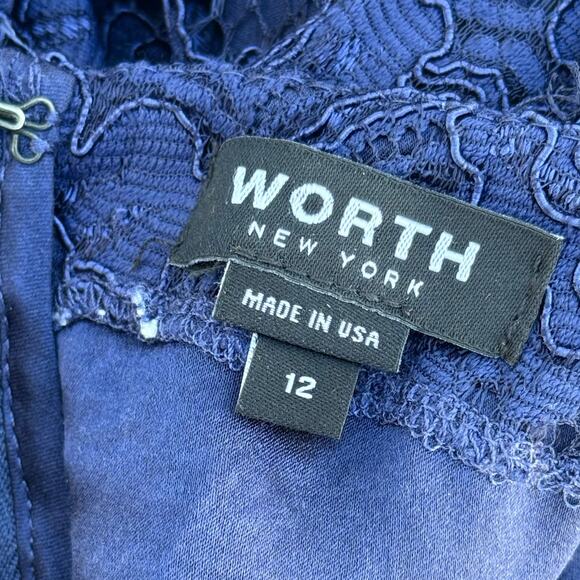 WORTH New York dark navy blue lace 3/4 sleeve knee length cocktail formal dress - Picture 7 of 8